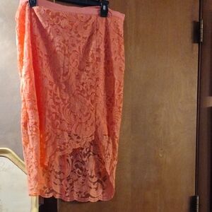 Bisou Bisou High Low Lace Skirt in Coral
